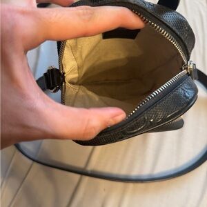 Calfskin GG Tennis Embossed Mini Double Zip Messenger Bag Black